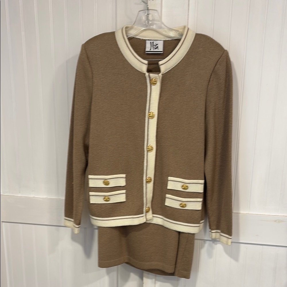Mita vintage Brown & Cream, Button-Up Cardigan & pull on, stretchy skirt 12P
